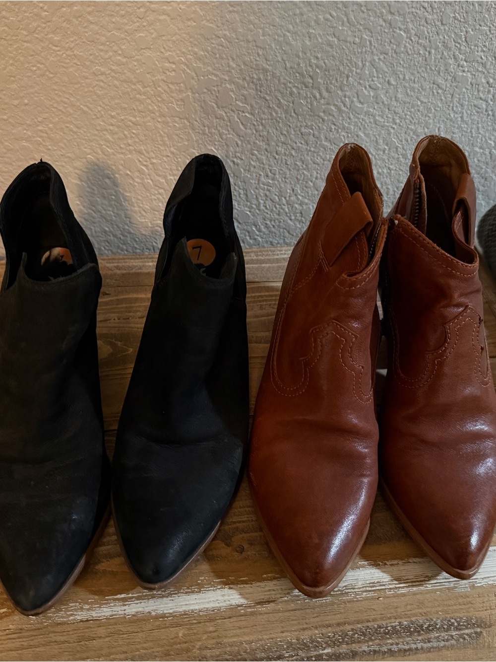 Bundle deal! Two pairs Frye booties, black suede and brown leather.
